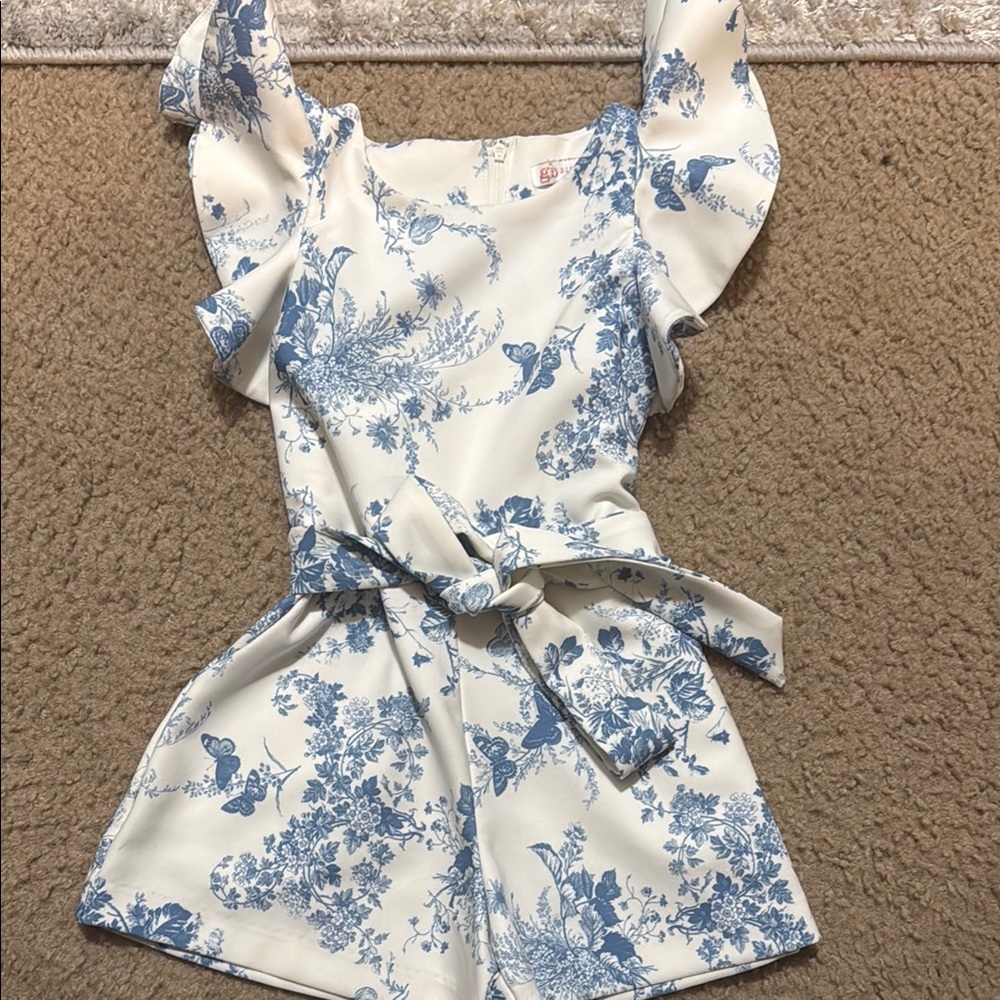 GB Girls Blue and White Floral Romper